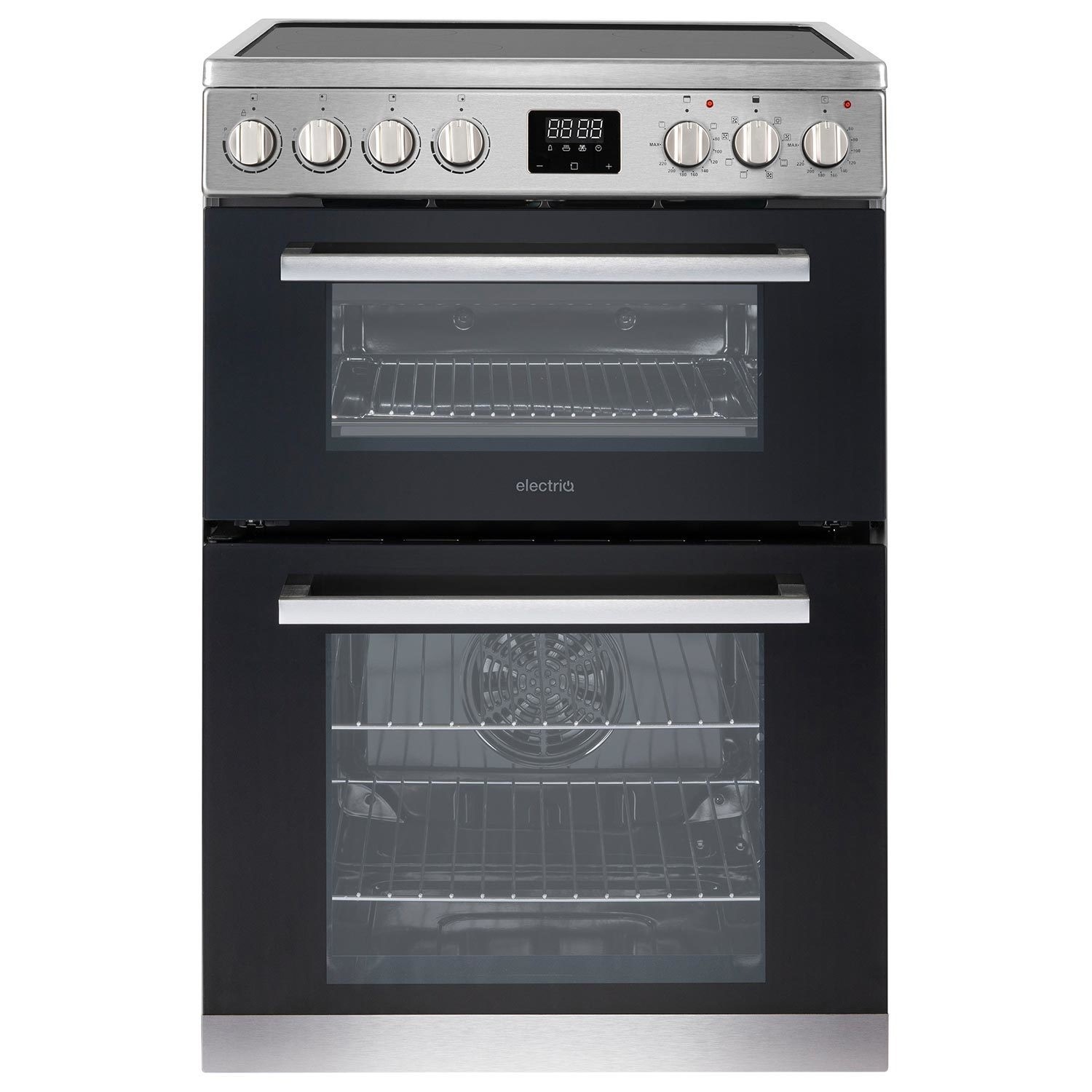 ElectrIQ 60cm Double Oven Electric Cooker with Induction Hob - Stainless Steel