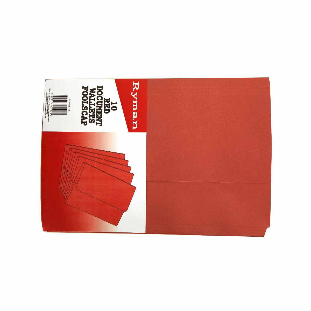 Ryman Document Wallets Foolscap Pack of 10, red