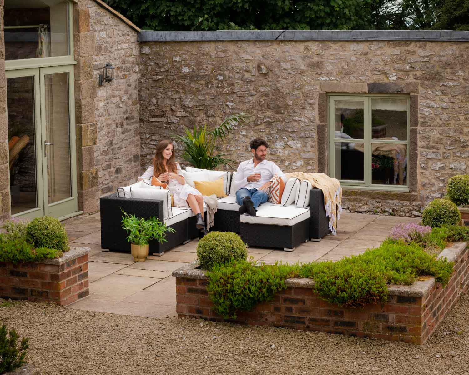 Rattan Direct 6 Piece Rattan Garden Corner Sofa Set in Black &amp; White - Florida