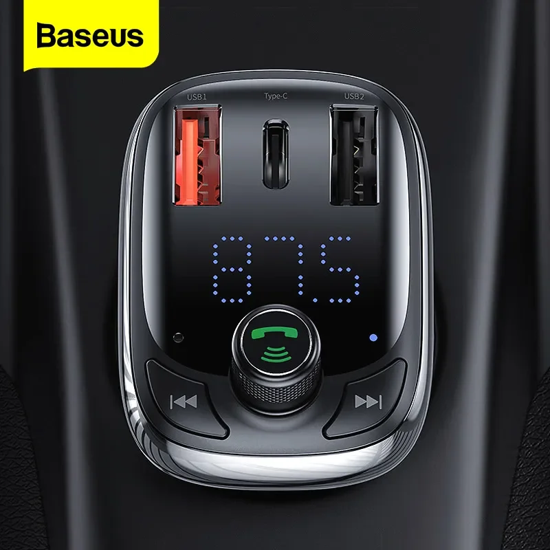 Baseus FM Transmitter Car Quick Charger For Phone Bluetooth 5.0 Car Kit Audio MP3 Player 5A Fast