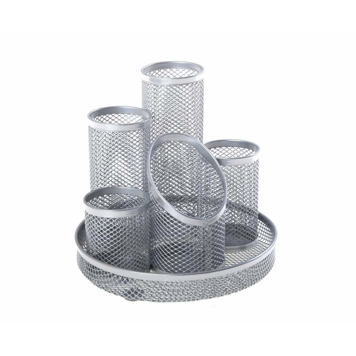 Osco Osco Mesh 5 Tube Pen Pot, Silver | Desk Accessories > Desk Organisers & Storage > Desk Tidy