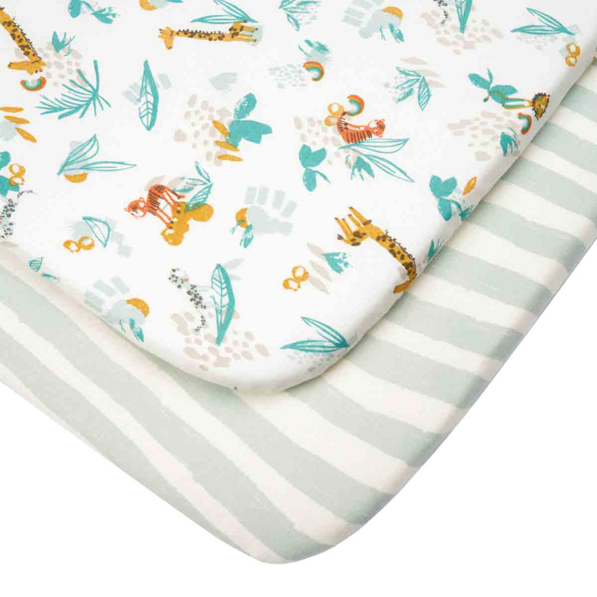  Bedside Crib Fitted Sheets 2pk - Run Wild - Multi, Multi