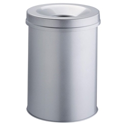 Durable Waste Basket Safe Round 30L Grey Flip Steel Waste Bin