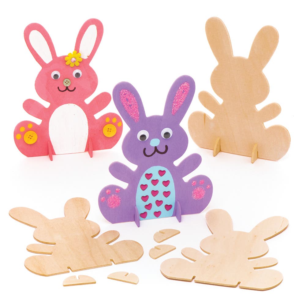 Baker Ross Wooden Bunny Shapes - 6 Stand-Up Craft Bunnies For Decorating. Bunny Crafts For Kids. Size 16cm.