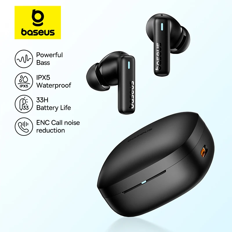 Baseus Bowie E19 Wireless Earphones Bluetooth 5.3 Big Bass 12mm Drivers IPX5 Waterproof Earbuds