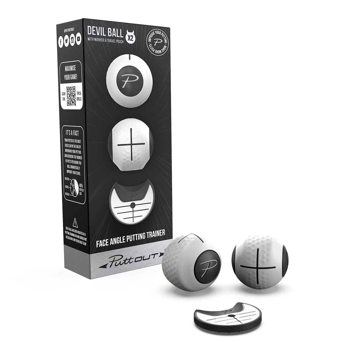 PuttOUT Devil Ball 3 Pack, Mens, White | American Golf