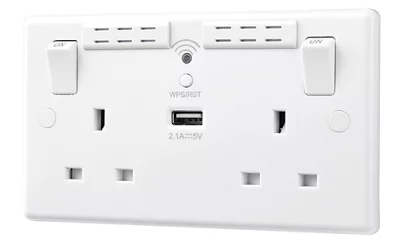 Lap White 13A Switched Double Wifi Extender Socket With Usb