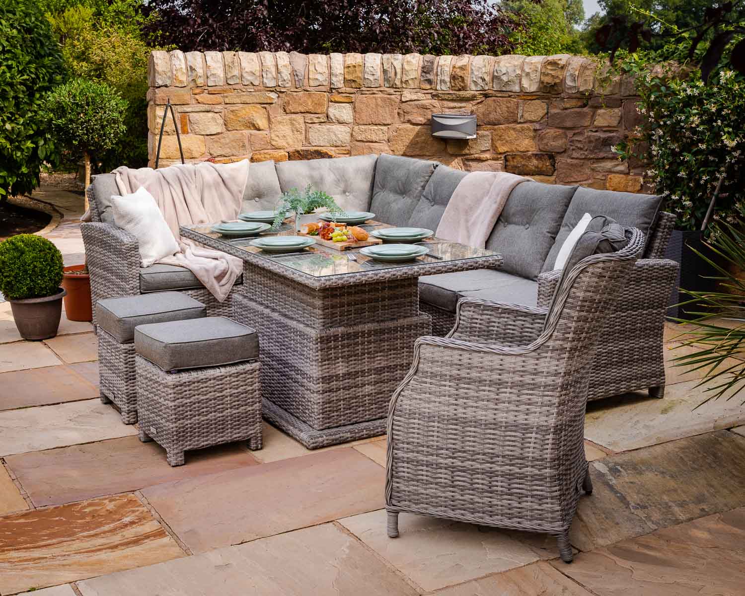 Rattan Direct Rattan Garden Corner Dining Set with Chair in Grey - Adjustable - Sorrento