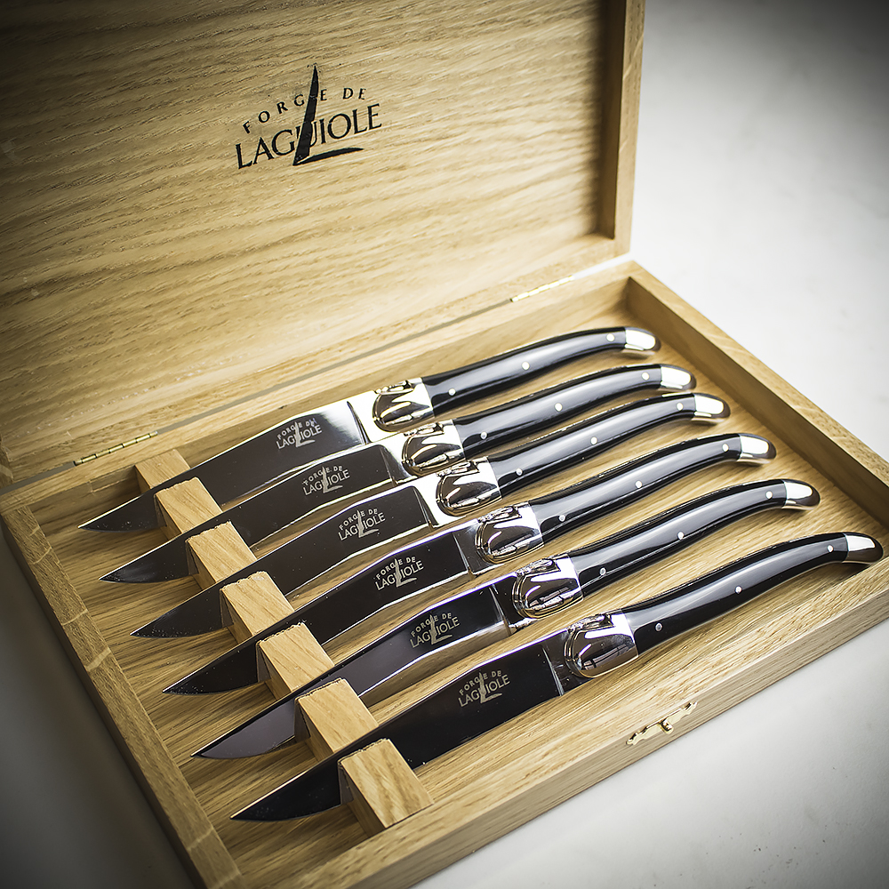 Forge De Laguiole 6 Steak Knives - Black Handle