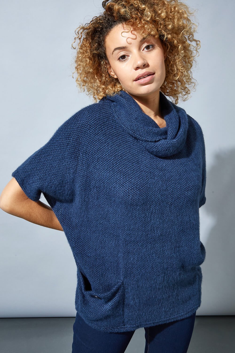 Roman Women's Cowl Neck Textured Tunic Top|Size: S|blue