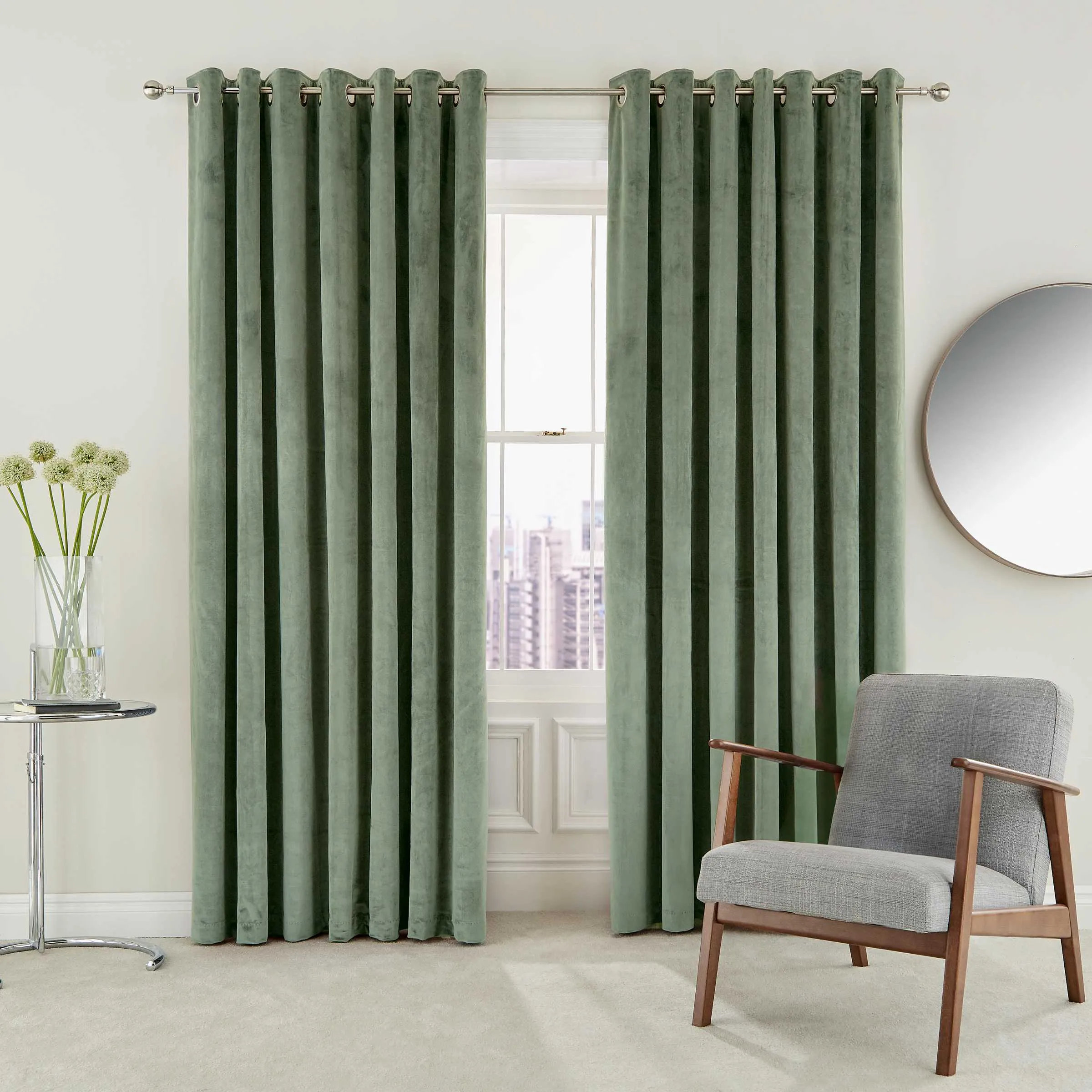 Helena Springfield Escala Lined Curtains 66" x 54", Sage