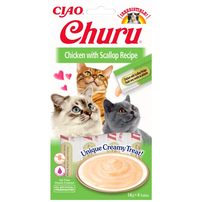 Ciao Churu Chicken with Scallop Recipe Puree for Cats - 4 x 14g