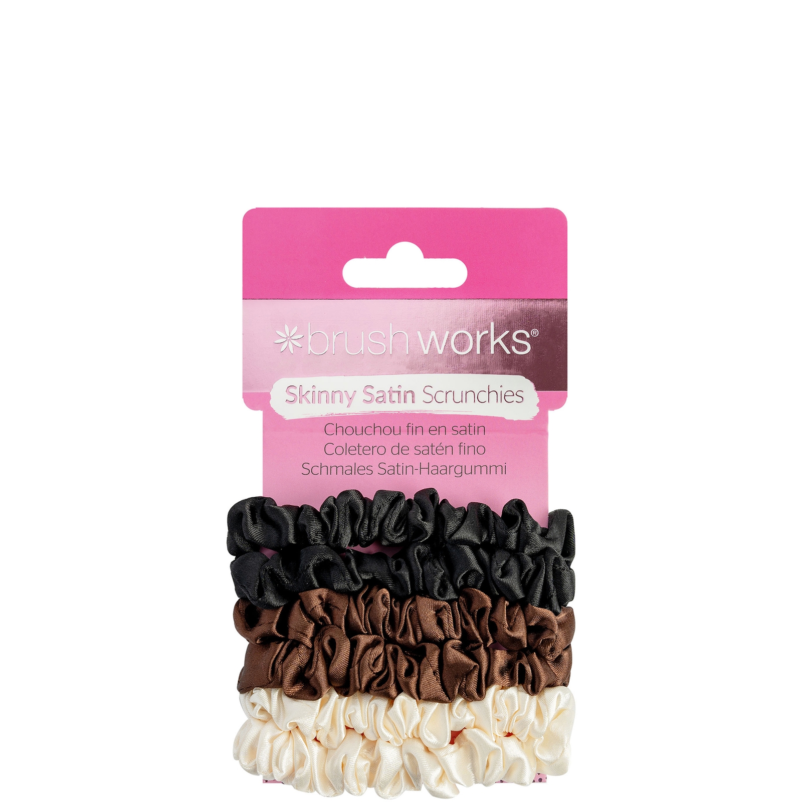 Brushworks Skinny Satin Scrunchies - 6 Pack