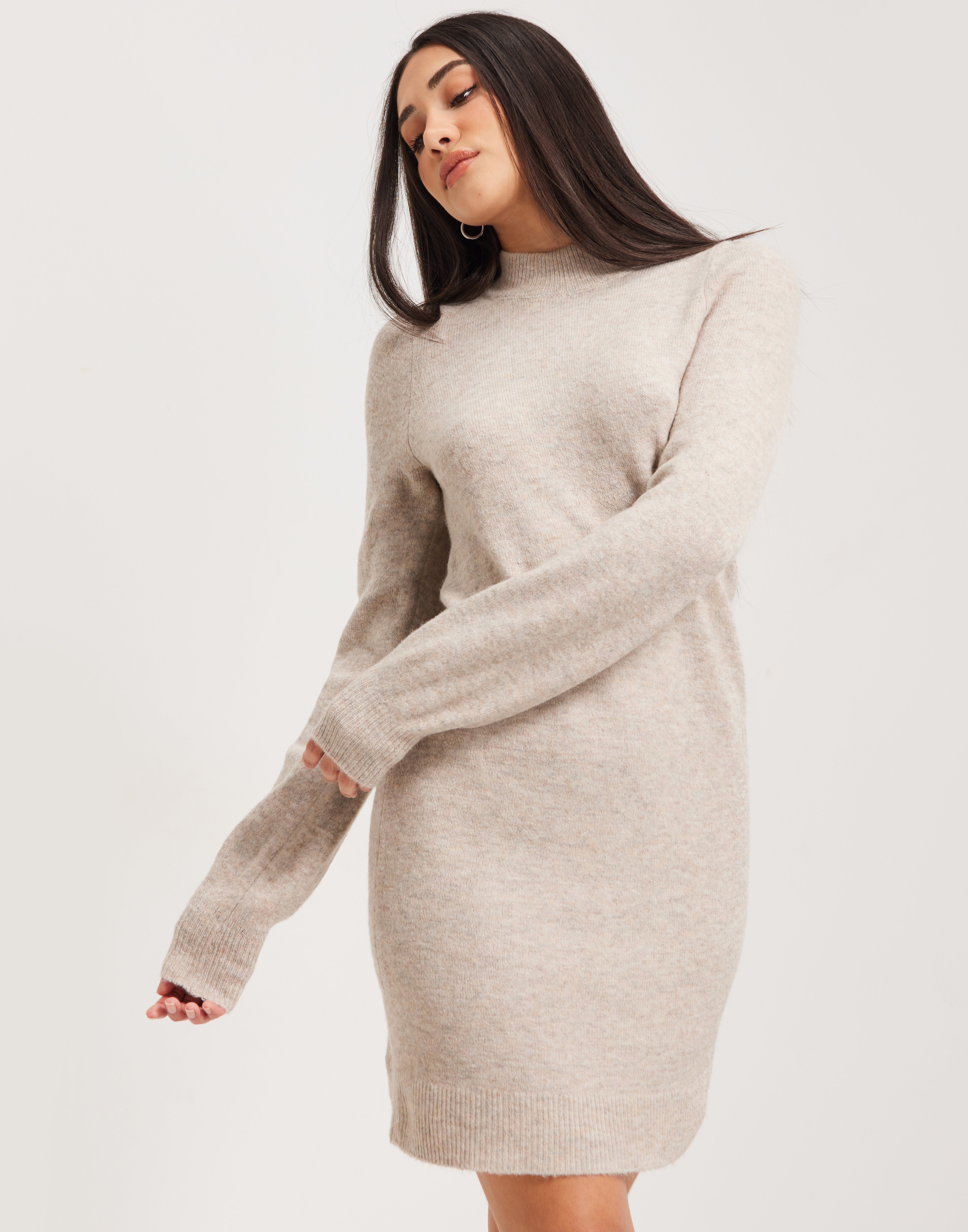 Only High Neck Knitted Dress Women Grey