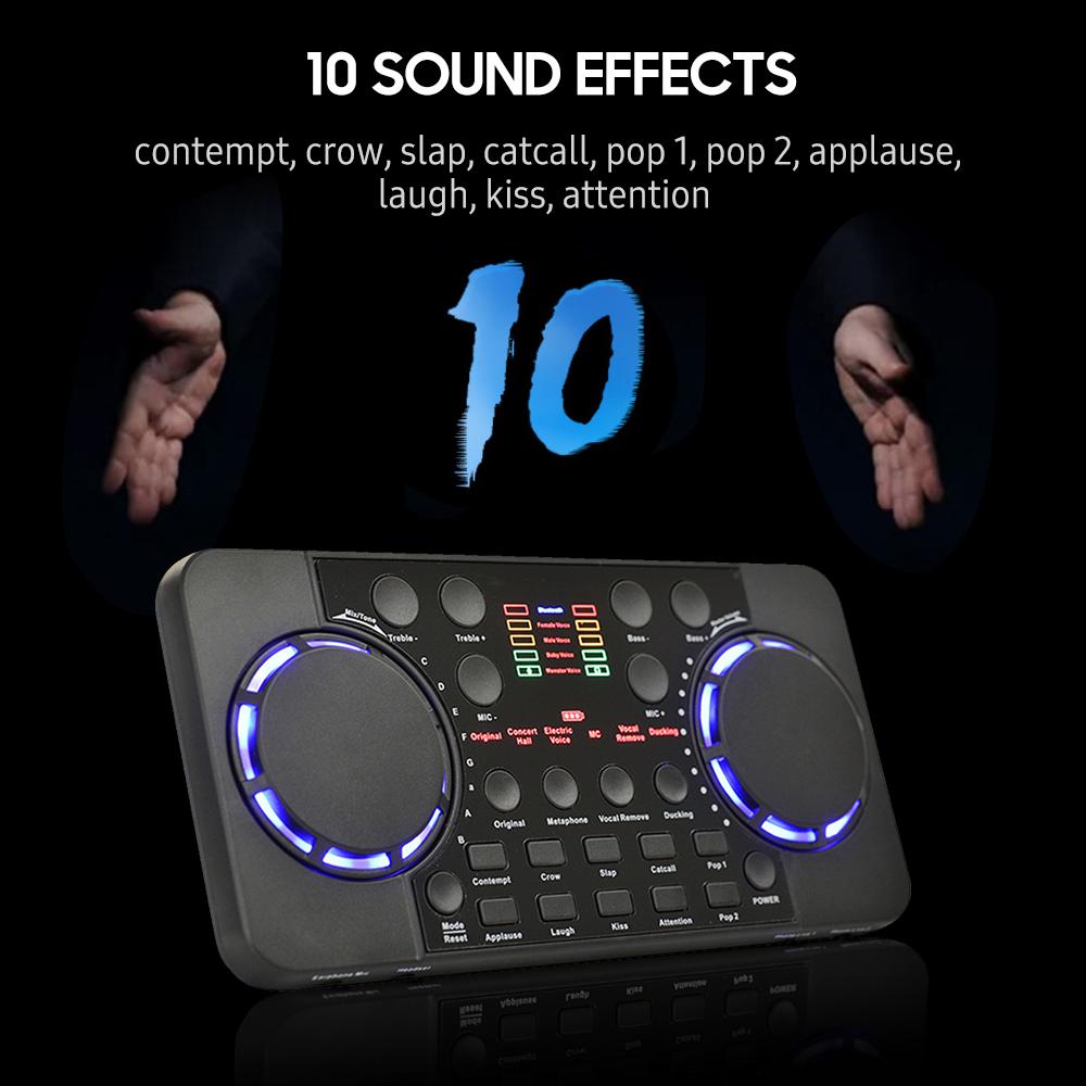 TOMTOP JMS V300 Live Sound Card Multifunctional Rechargeable BT Sound Card for Singing/Live Broadcasting/ black