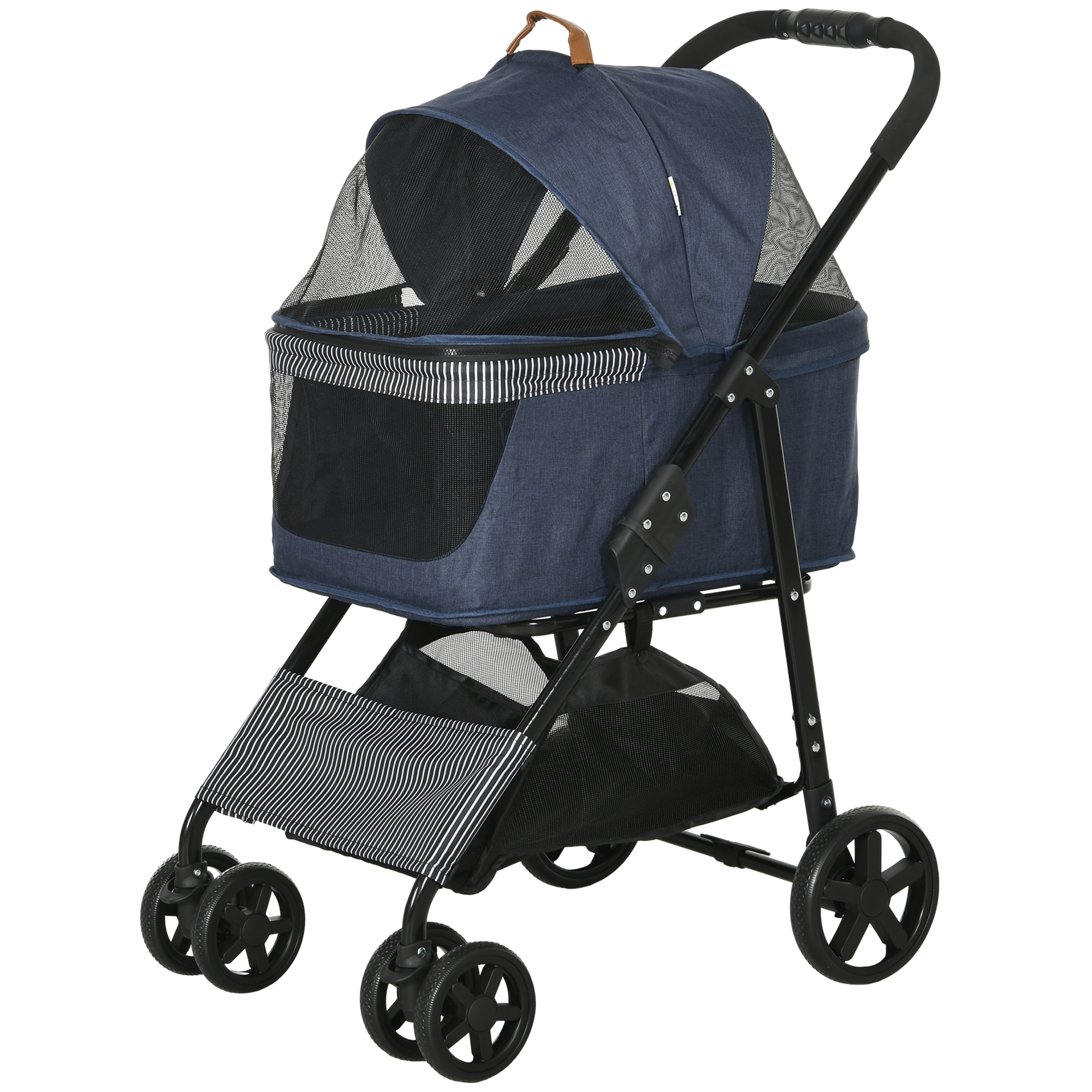  Chariot pour Chiens 2-en-1, Sac de Transport Amovible, Cadre Métallique Pliable, 77,5 x 51 x 99,5 cm, Bleu foncé + Noir