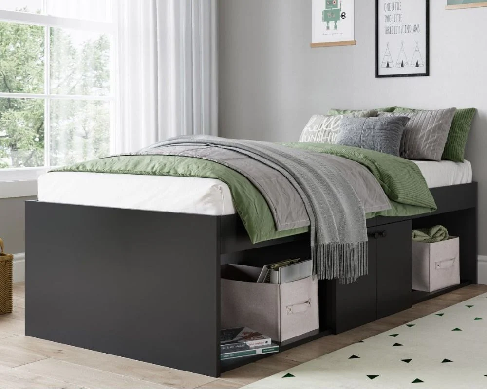 Happy Beds Arctic - Single - Storage Cabin Bed - Black - Wooden - 3ft