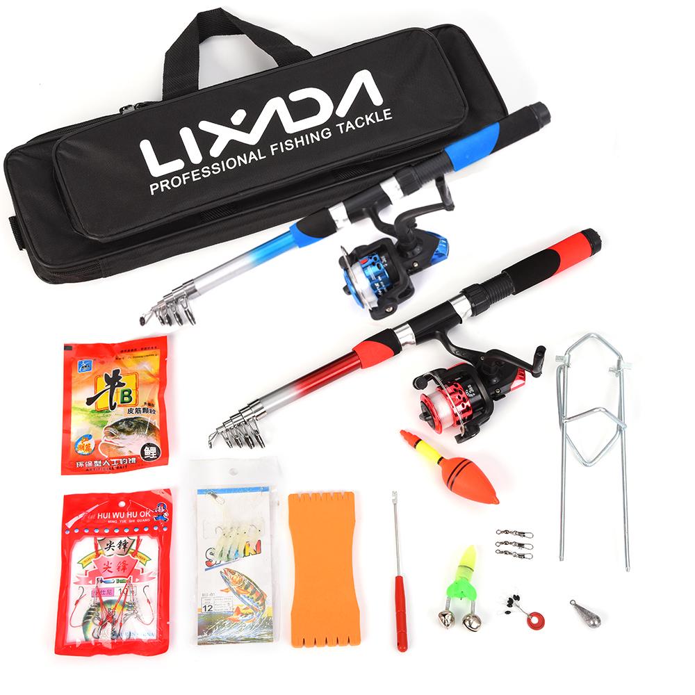 Lixada Fishing Rod Reel Combo Full Kit with 2PCS 2.1m Telescopic Fishing Rods 2PCS Spinning Reels Blue & Red
