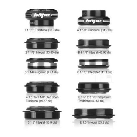 Hope Pick 'N' Mix Headset Cups - Black / Semi-Integrated / 1 1/8th / (B) Bottom - 1&1/8" Integral  (43.95 dia)