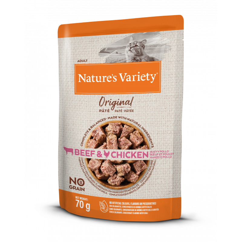 Nature's Variety 24 x 70 Gr Comida Húmeda para Gatos Adultos con Buey y Pollo Nature's Variety Original Paté