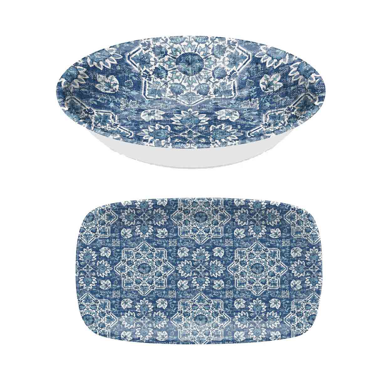 Atlantic Blue Melamine Platter &#38; Salad Bowl Serving Set