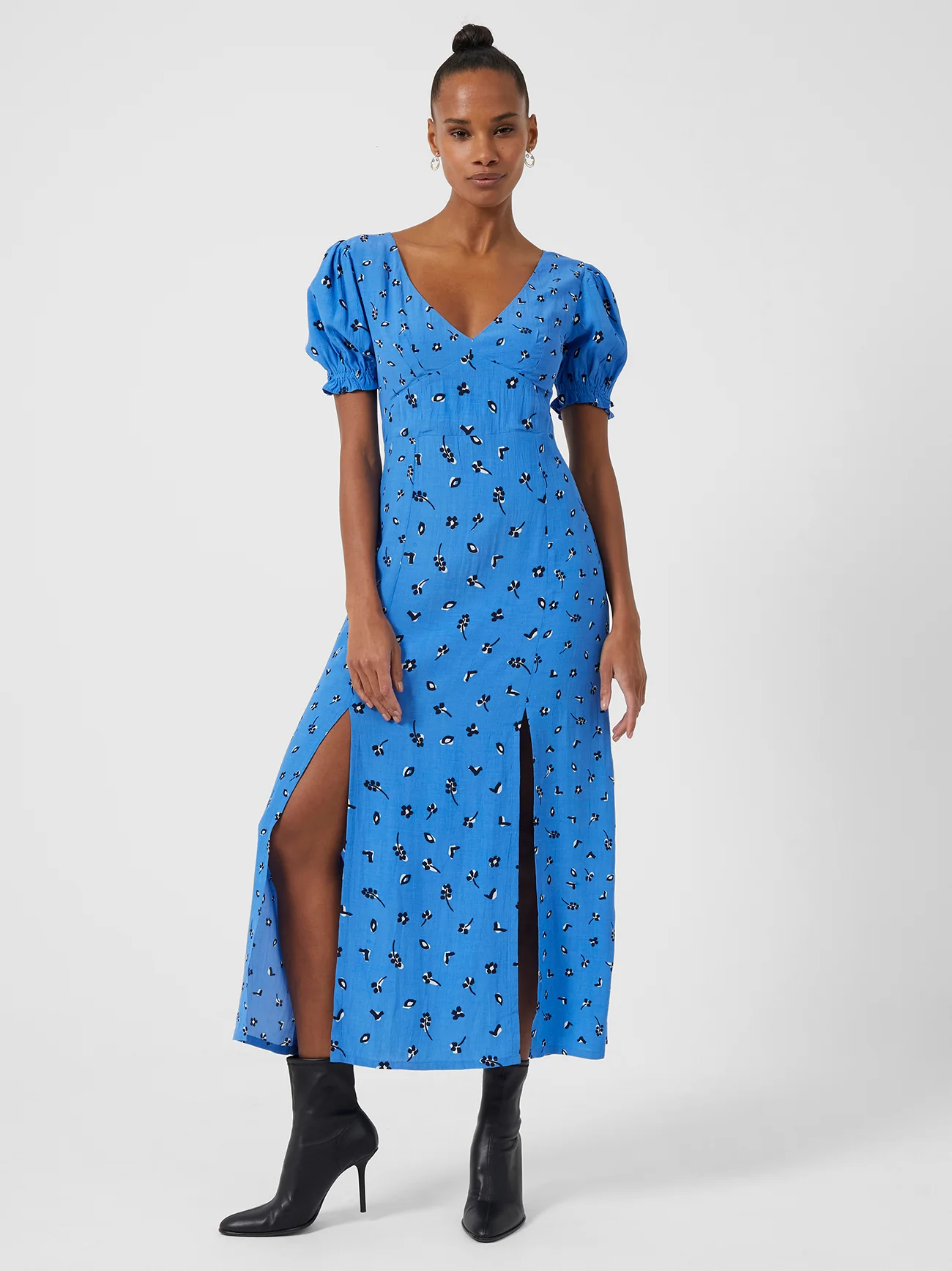 French Connection - Bhelle Collete Eco Open Back Detail Midi Dress | French Connection |  Dresses | 06 - Blue - Size: 6
