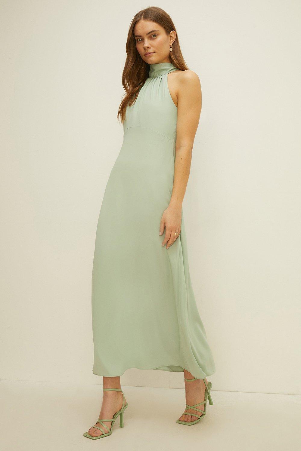 Petite Satin Halter Neck Midi Dress