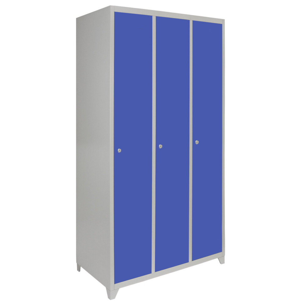 MonsterShop Metal Storage Lockers Three Doors Wide Blue