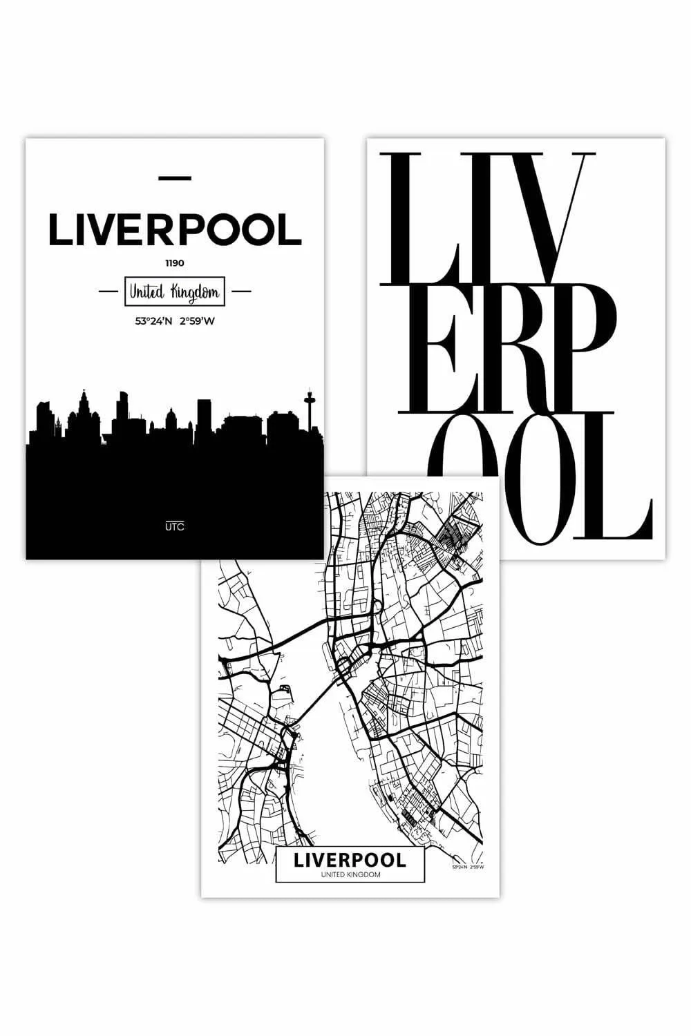 Artze Set Of 3 Liverpool Skyline Street Map City Prints Art Posters