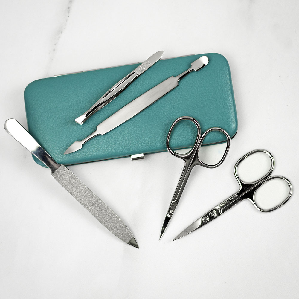 Becker Manicure 5 Piece Siena Clip-Top Case Manicure Set - Ocean Blue - can be Engraved or Personalised