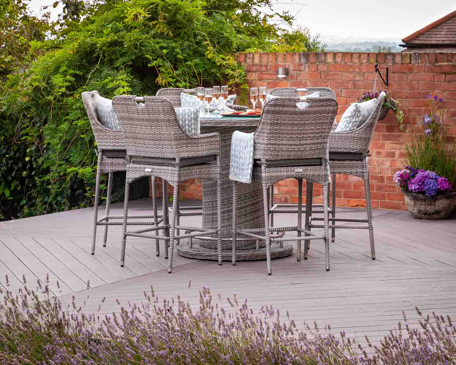 Rattan Direct Porto Rattan Garden Bar Set with 6 Stools in Grey