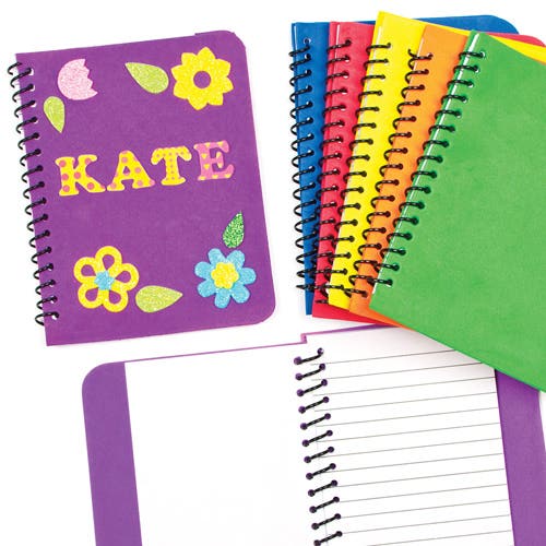 Baker Ross Foam Spiral Memopads - 6 Kids Notebooks To Decorate. Make Your Own Memopads. Kids Party Bag Fillers. Size 14.5cm x 10cm.
