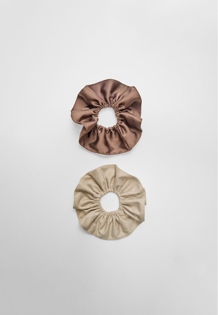 Stradivarius Set mit 2 Haargummis mit Textur Braun OS