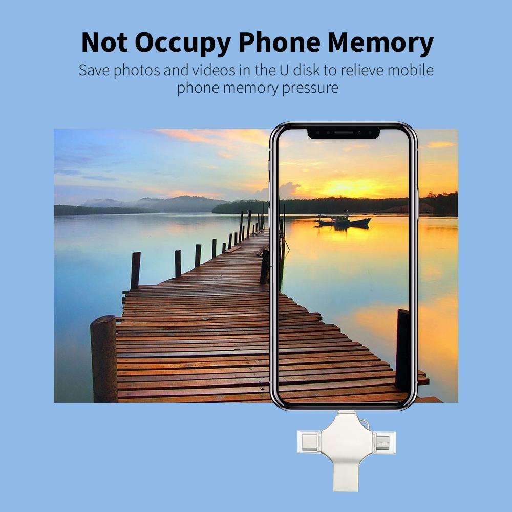 Flash Drives And Memory Cards 128GB 4-in-1 metal USB Flash drive Mobile phone computer dual-use Mini USB flash drive Support 32GB silver