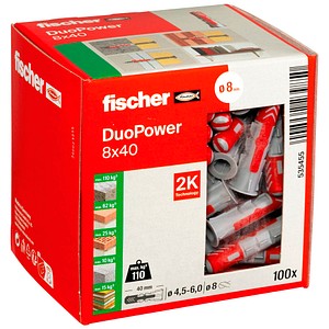 Fischer Duopower Nylon Plugs 8X40 - 2 Packs Of 100, Multi