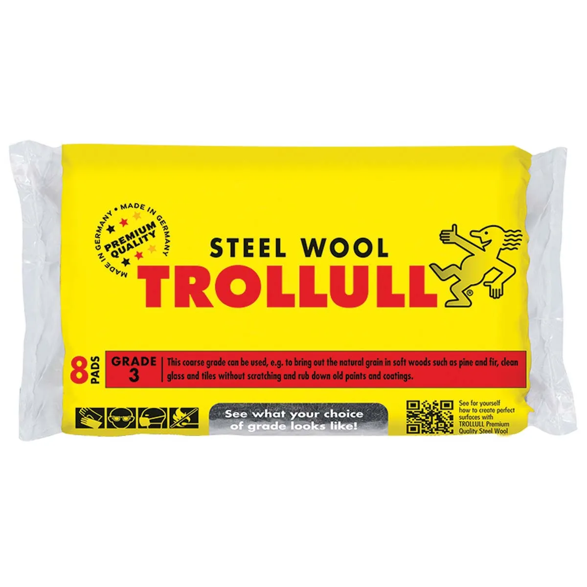 Trollull TRO771234 Extra Large Steel Wool Pads Grade 3 (Pack 8)
