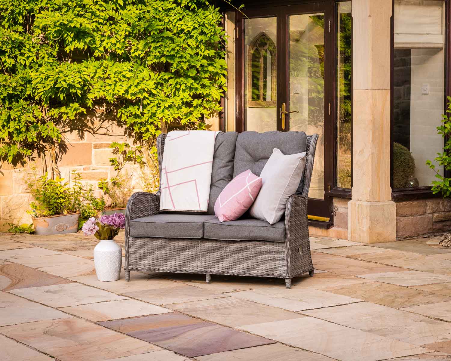 Rattan Direct Reclining Rattan Garden 2 Seat Sofa in Grey - Fiji - Rattan Direct