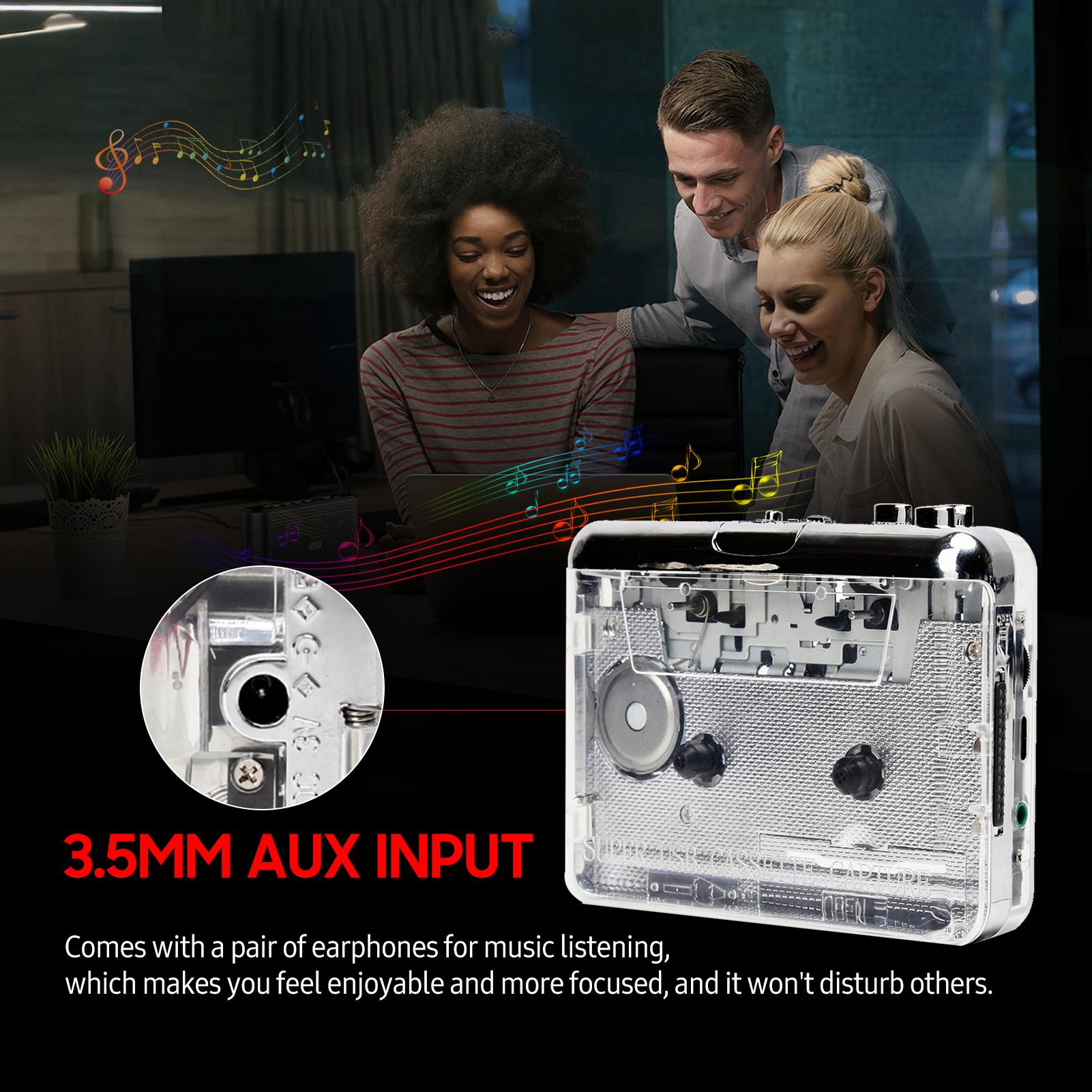 Tonivent Ton010 Portable Cassette To Mp3 Player Mini Usb Tape Player Mp3 Converter With 3.5mm Aux Transparent