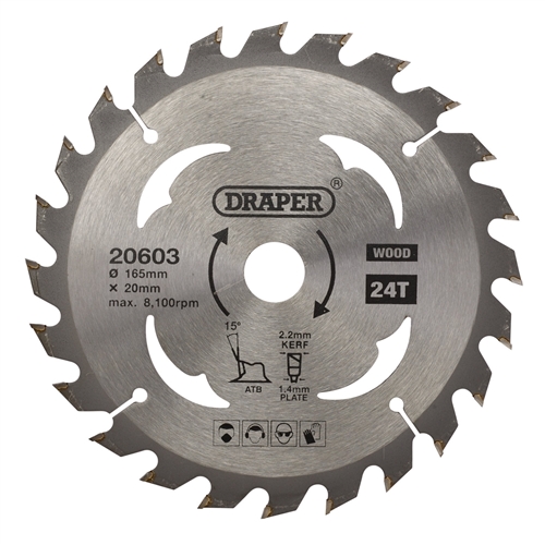 Draper 20603 TCT Circular Saw Blade for Wood 165 x 20mm 24T