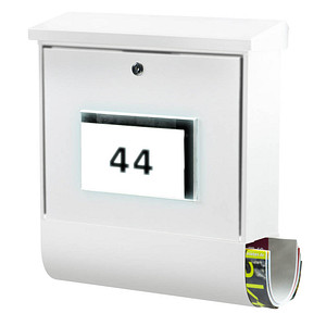 Burg Wächter Malaga Galvanised Steel Wall Mounted Lockable Weatherproof Post Box & Intergrated Newspaper Holder white