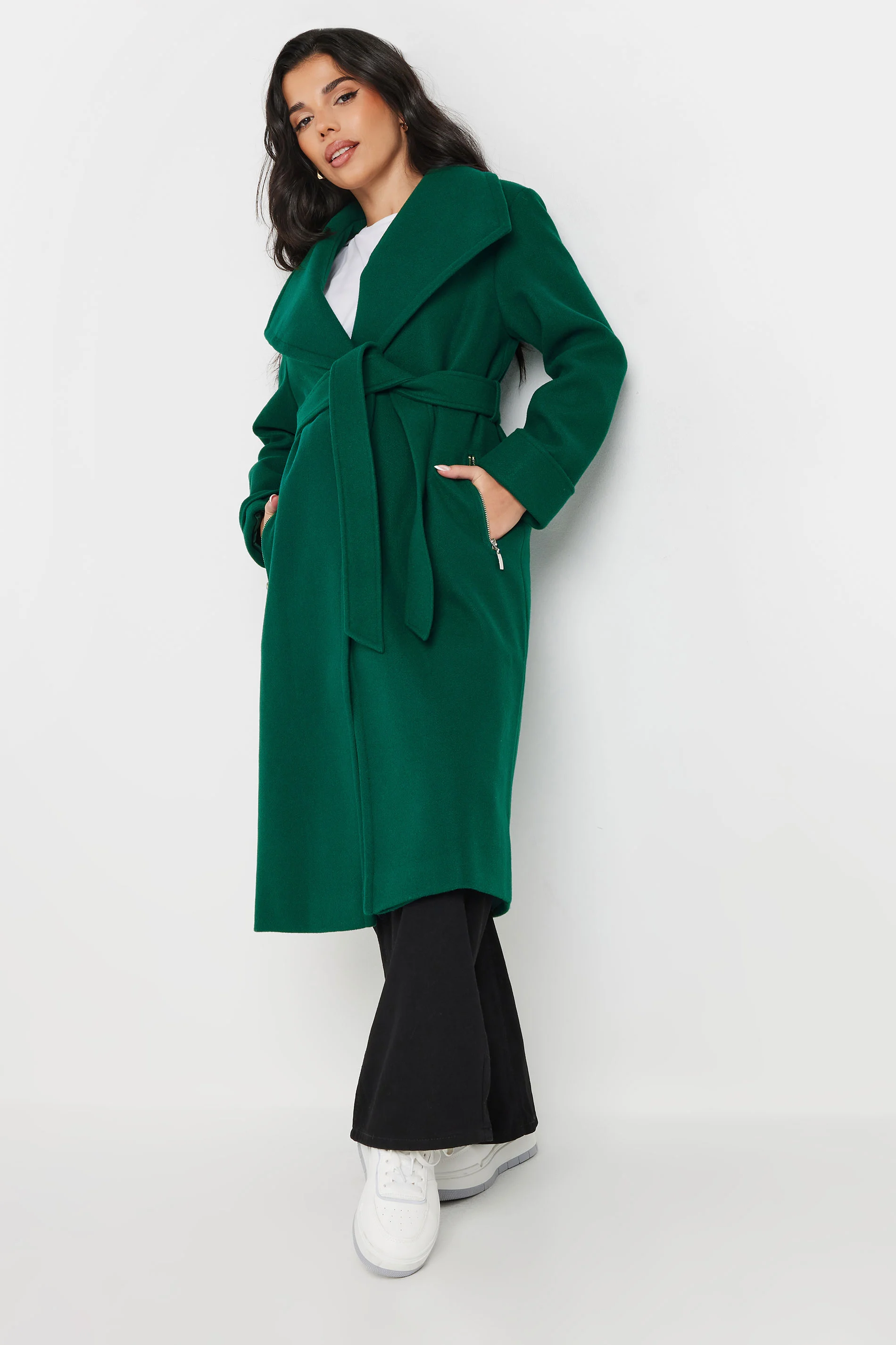PixieGirl Green Belted Wrap Coat 16 | Petite Women's Belted Coats