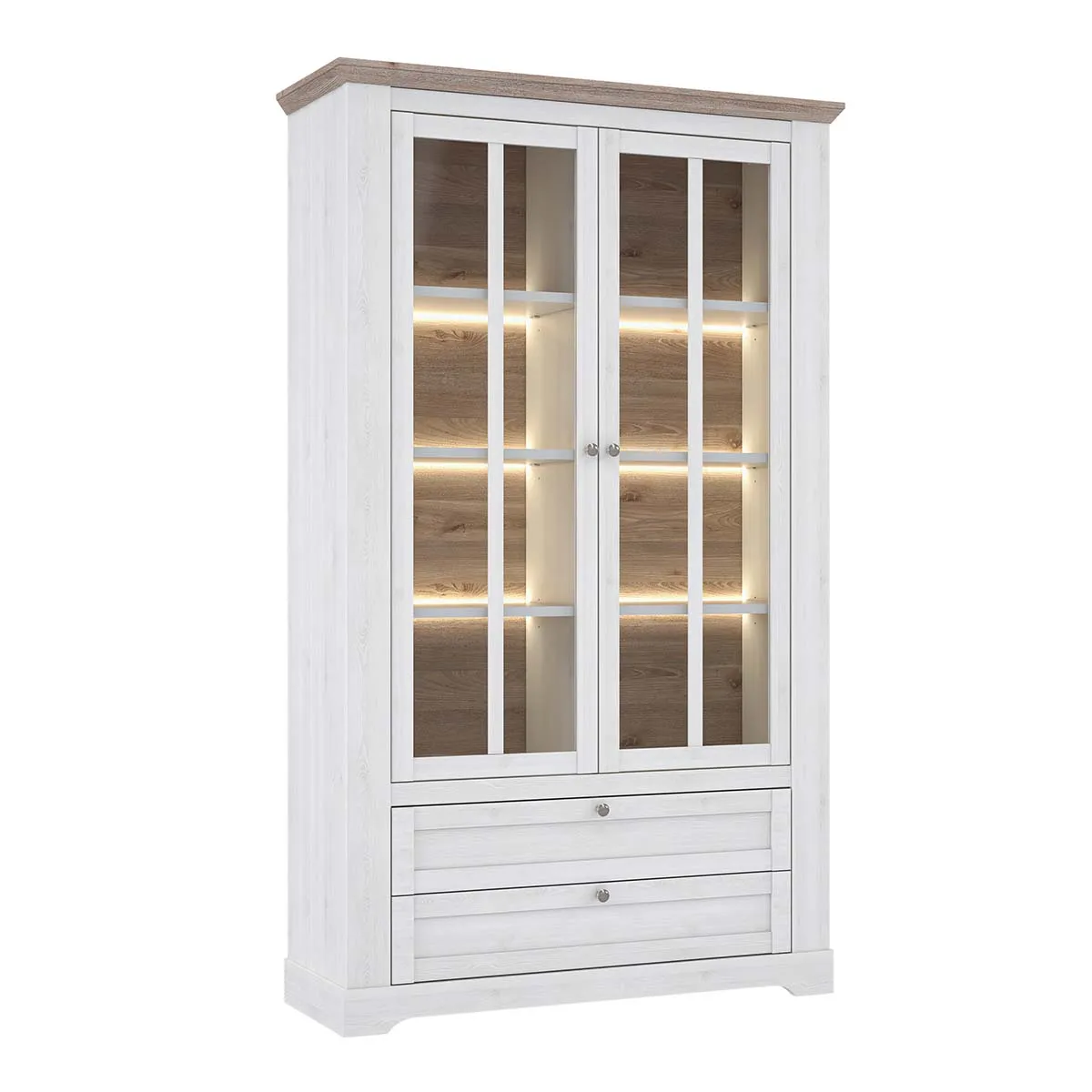 Forte Iloppa Display Cabinet in Snowy Oak/Oak Nelson, none