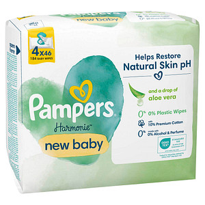 Pampers Harmonie New Baby Wipes Plastic Free 4 Packs = 184 Baby Wet Wipes