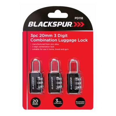 Blackspur 3Pc 20Mm 3 Digit Combination Luggage Lock