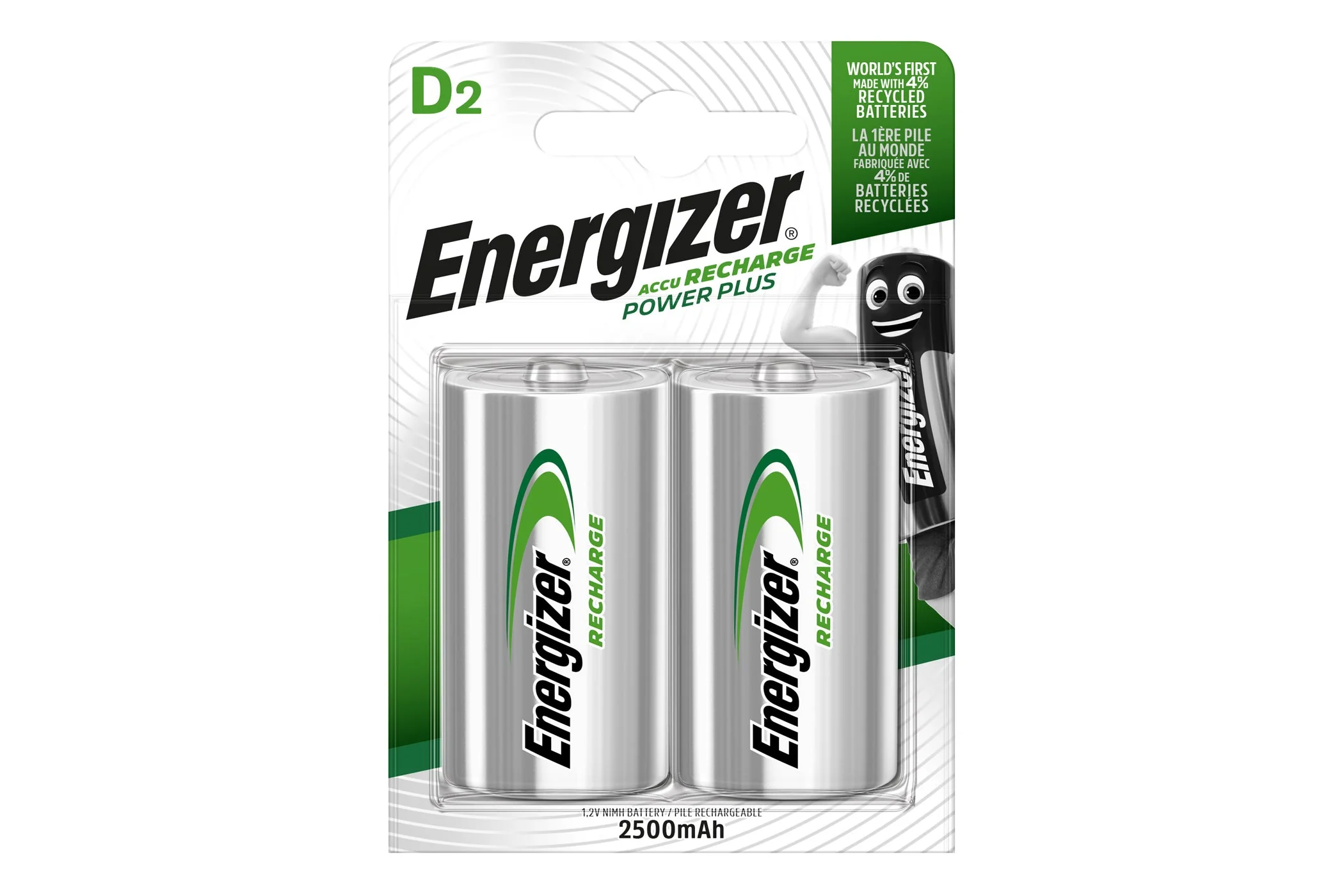 Energizer Rechargeable Power Plus D Batteries - Pack of 2