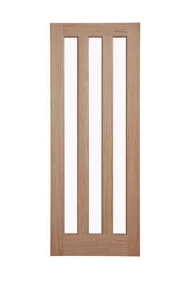 Fortia Vertical 3 Panel Glazed Oak Veneer Internal Door, (H)1981mm (W)838mm (T)35mm