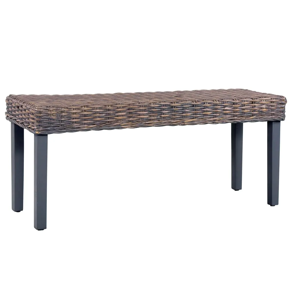 VidaXL Bench 110 cm Grey Natural Kubu Rattan and Solid Mango Wood