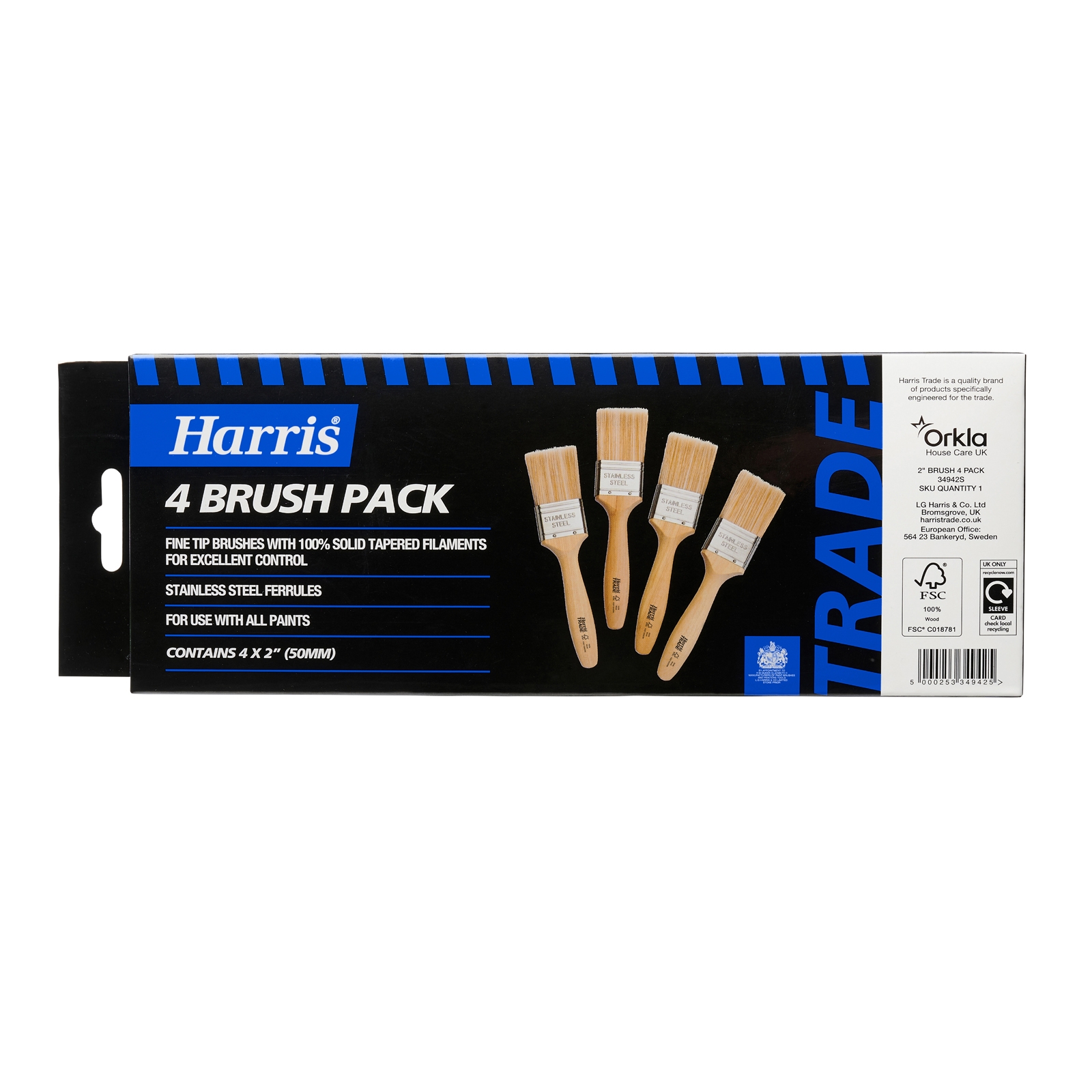 Harris Trade 2 Inch Fine Tip Paint Brushes - Pack of 4