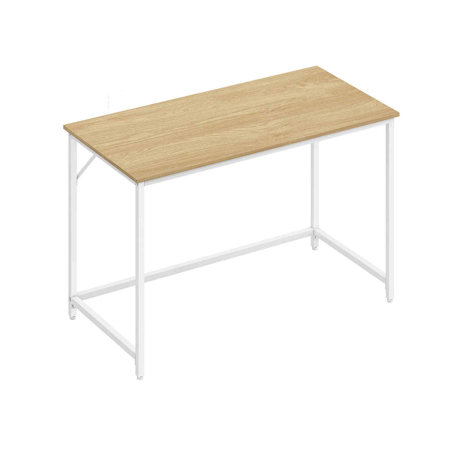 Bureau industriel montage facile, Chêne Naturel + Blanc Perle / 60 x 120 x 76 cm