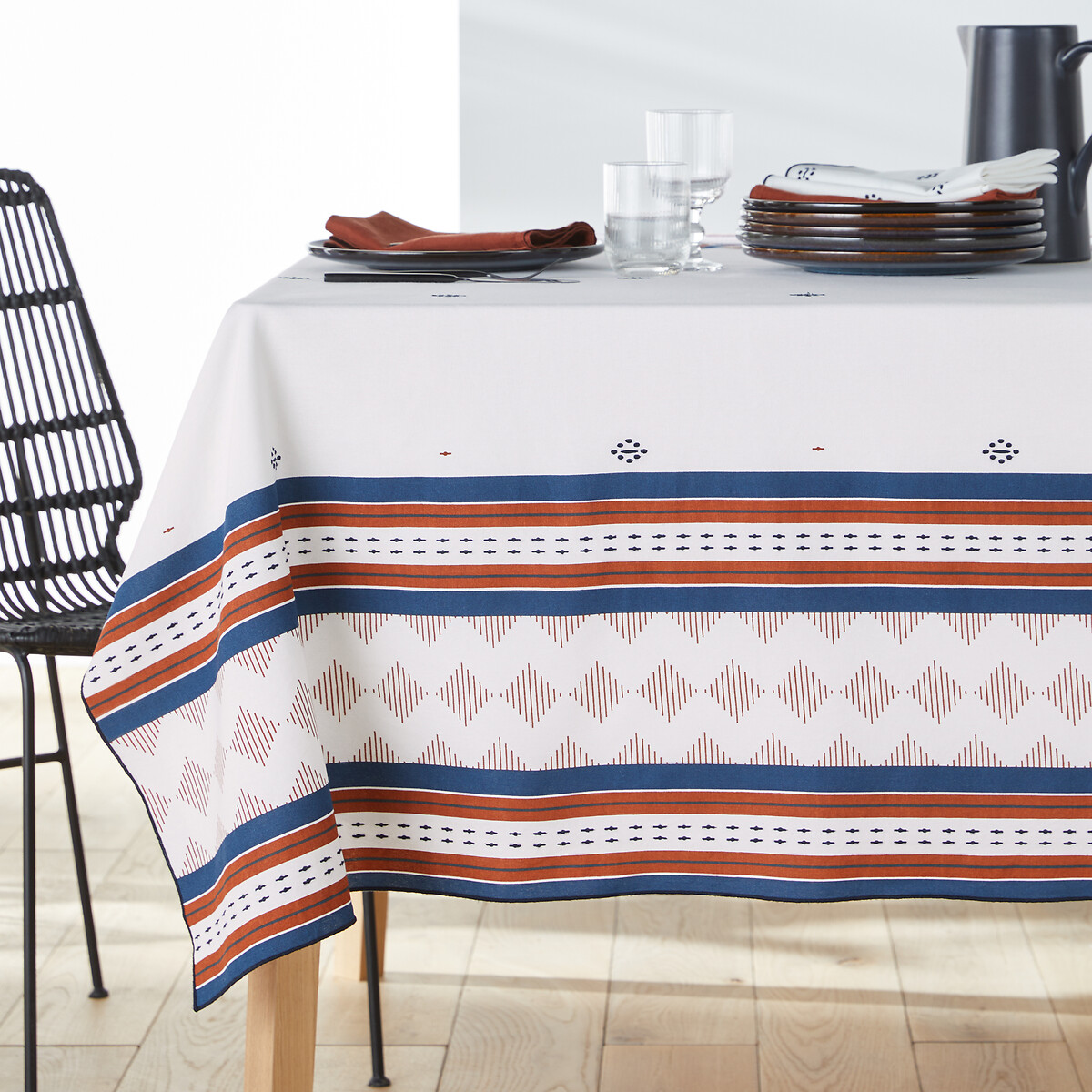 La Redoute Interieurs Maliau Patterned Embroidered 100% Cotton Tablecloth by La Redoute